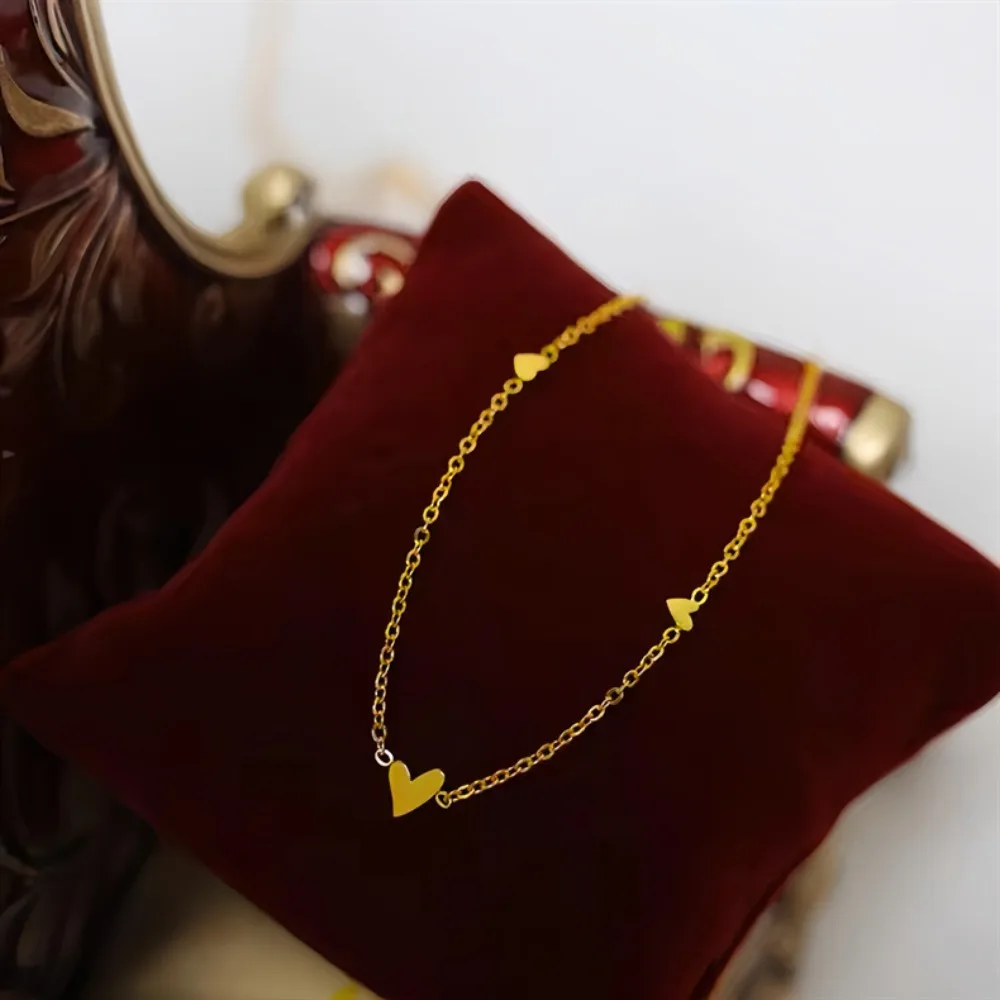 New Exquisite Simple Heart Pendant Necklace for Women Charm Gold Color Stainless Steel Collar Bone Chain Korea Jewelry Accessory