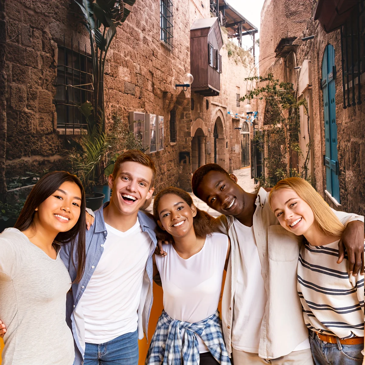Jerusalem Old City Street Backdrop Retro Stone Houses Wall Flowerpots Background For Party Decorations Photography Background