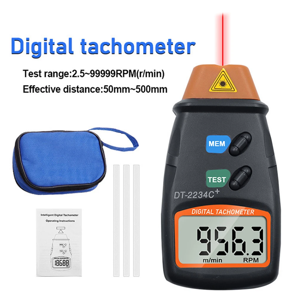 Digital Laser Photo Tachometer Non Contact Rpm Tach Laser Tachometer Speed Gauge Revolution Spin 2.5 To 999.9 Rpm