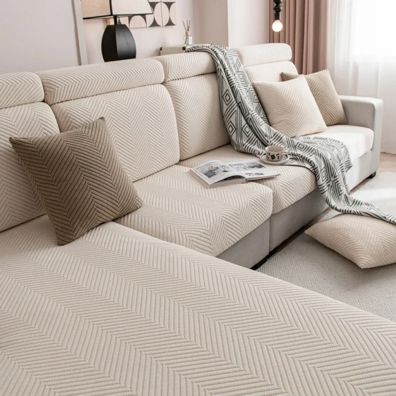 Jacquard Velvet Sofa Cushion Cover Universal Full Coverage Simple Anti-slip Sofa Pad Elastic Sofa Hat Chaise Lounge Slipcovers