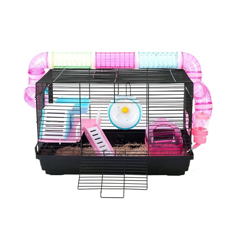 Basic Plastic Hamster Cage Single Double Layer 47 Pipe Solid Pattern Golden Hamster Nest Button Closure Villa Boxed Supplies