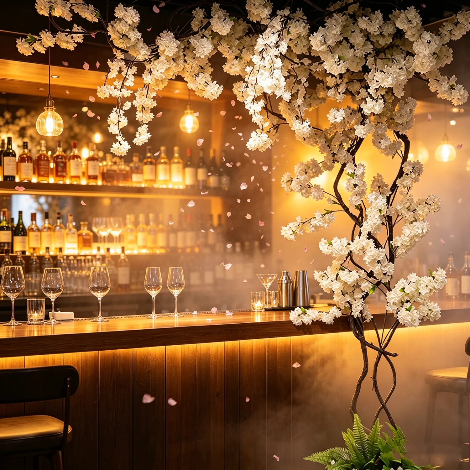 Artificial Cherry Blossom Tree Fake Flower Background Wall with Simulated Branch Rattan for Indoor Ceiling Air Conditioning