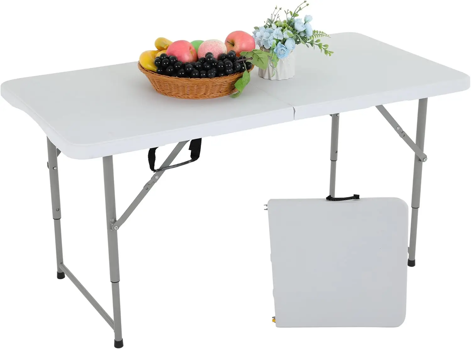 

4FT Folding Table Half Portable Foldable Table Picnic Table for Office Home Camping Party (White, 4 FT)
