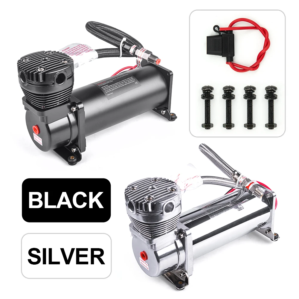 New upgrade！Universal 12V 3/8&1/4NPT 200PSI 480C Air Suspension Compressor Pump Kit Chrome/Black