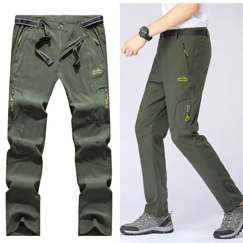 Men Cargo Pants Polyester Drawstring Oversize Elasticity Hiking Trousers Quick Dry Breathable Summer Outdoor Sport Camping 2022