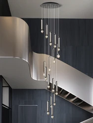 Modern Stair Long Chandelier Crystal Pendant Light Luxury Stairwell Lighting High Rise Villa LED Hanging Lamp Dimmable Droplight