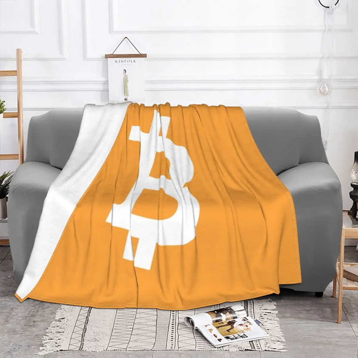 Ultra-Soft Fleece Bitcoin Throw Blanket Warm Flannel BTC Cryptocurrency Blankets for Bedroom Travel Couch Bedspreads