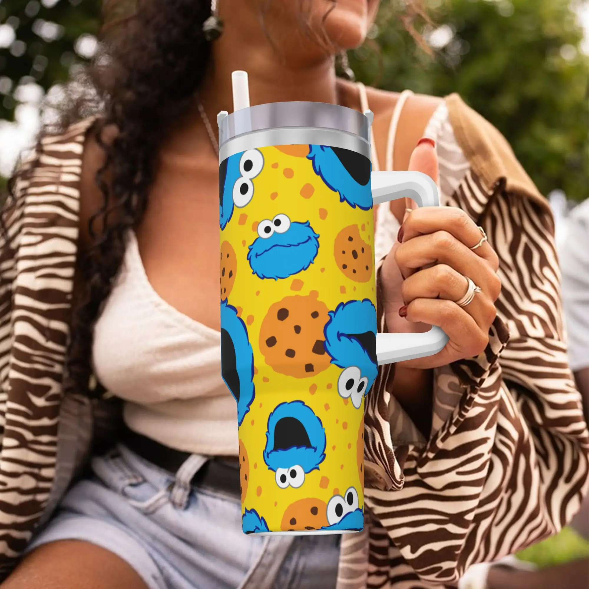 

Stainless Steel Tumbler Cookies Monsters Coffee Mug Cartoon Keep Heat Hot Drinks Mugs Cup Driving Water Bottle