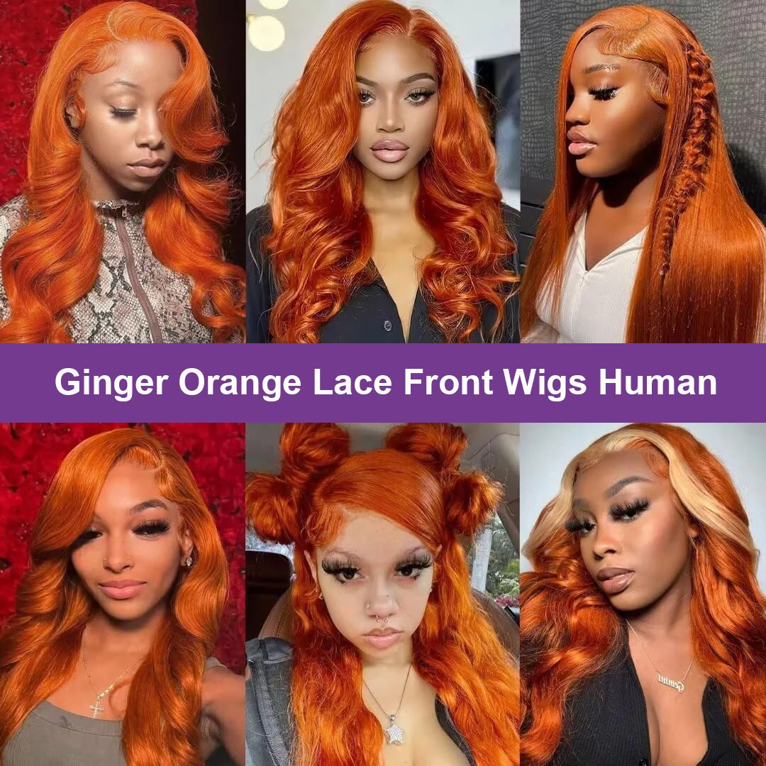 Perruques de cheveux humains bouclés pour femmes, vague de corps, orange amaran, couleur vidéo, densité 180, 13x6, 30, 40