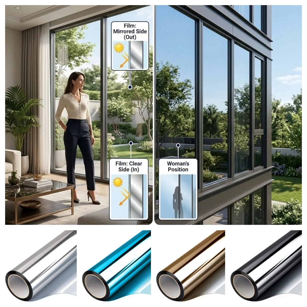 Pellicola per finestre in vinile PET con protezione UV, pellicola per vetri a risparmio energetico, pellicola per finestre autoadesiva per il controllo del calore, ideale per porte in vetro di case e