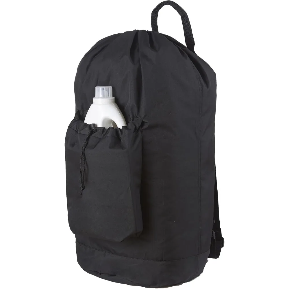 حقيبة ظهر غسيل، حقيبة غسيل ملابس متسخة للسفر مع أشرطة كتف لغرفة النوم الجامعية (أسود) #1