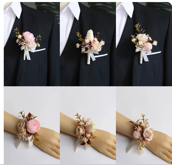 Classical pink hand flower brooch flower bride bridesmaid groomsman sister flower wedding rose tulip artificial flower photograp