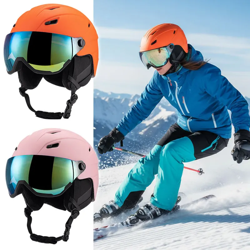 

Unisex Ski Helmet Snow Glasses Integrated Ski Helmet Outdoor Extreme Sports Windproof Shockproof Warm Breathable Safety Helmet