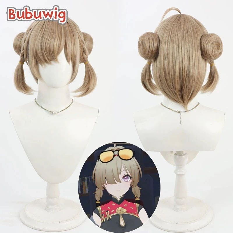 Bubuwig Synthetic Hair Sweety Cosplay Wigs With Buns Zenless Zone Zero Sweety 30cm Women Short Straight Brown Wig Heat Resistant