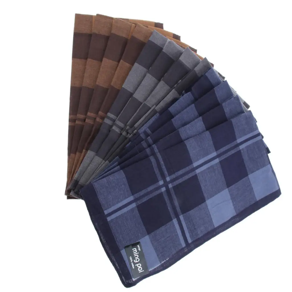 12 Pieces Retro Soft Men's Plaid Cotton Pocket Handkerchief Pocket Hankies