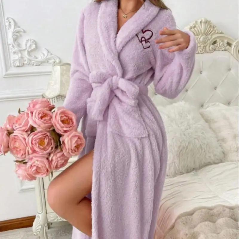 

2025 Autumn New Robe Lady Sexy Flannel Kimono Bathrobe Gown Long Sleeve Intimate Lingerie Sleepwear Soft Shower Robes Pajamas