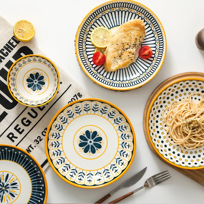 

8 Inches European Ceramic Dinner Plates Western Steak Salad Plate Home Exquisite Fruit Dish Kitchen Accessories Ceramic Cutlery