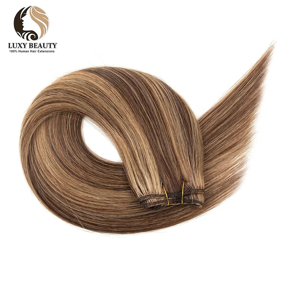 Natural Brown Double Machine Weft Sewing in Human Hair Extensions  12