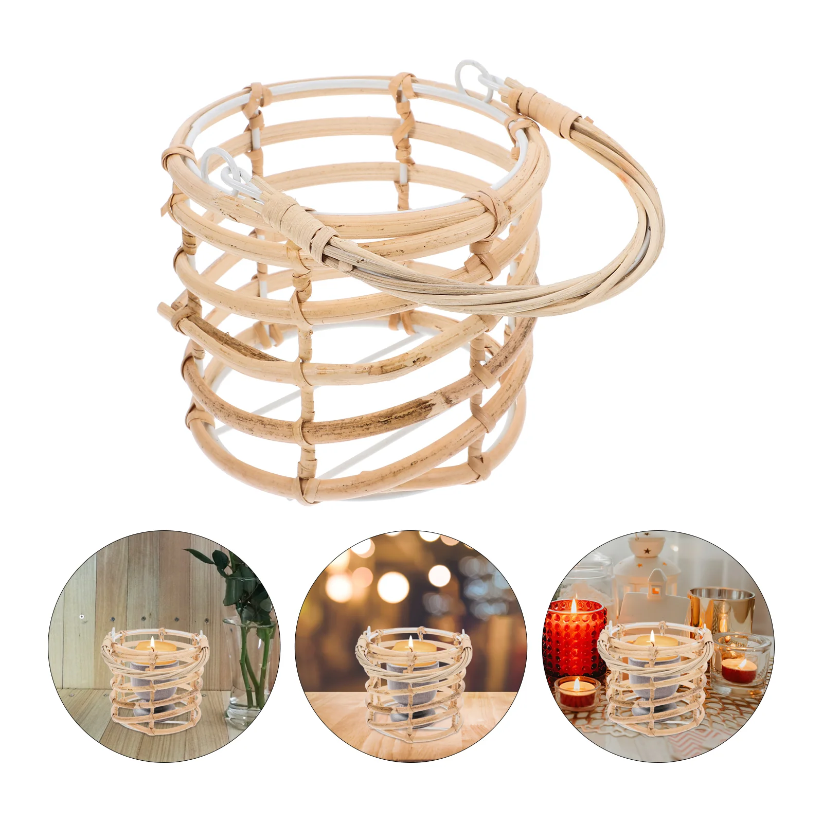 

Light Covers Rattan Holder Vintage Candlestick Holders Wicker Nordic Lights Khaki Glass Lanterns for