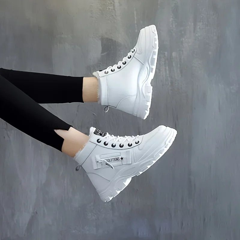 Picture 3: New 2024 Women Platform Lace Up Boots Casual Side Zipper Plush Lined Boots Comfortable Winter Ankle Boots Large Size 45