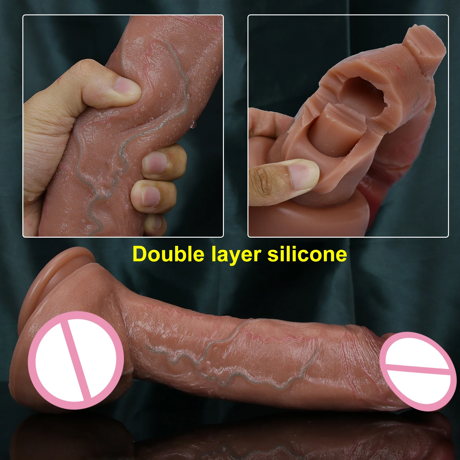 Realistic Soft Double Layer Silicone Dildo Real Vein Penis Masturbators Double Cock Women Anal Sex Toy Powerful Suction Cup Dick