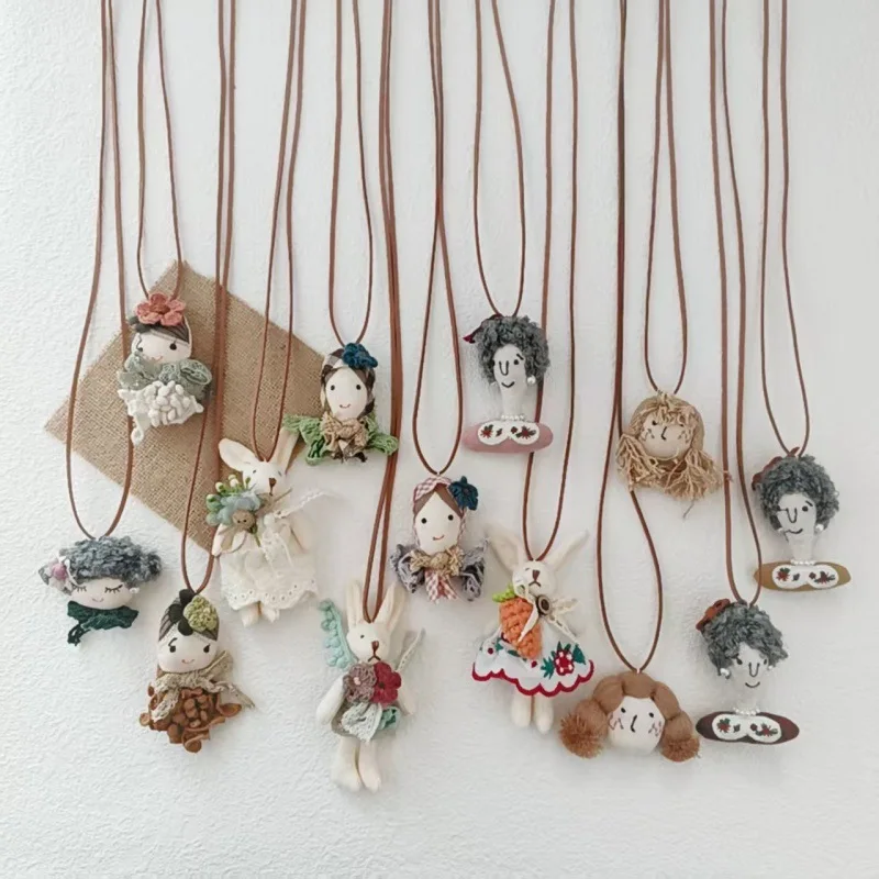 

Cotton Linen Doll Rabbit Pendant Necklace Handmade Cute Cartoon Winter Sweater Chain for Women Premium Warm Versatile Accessory