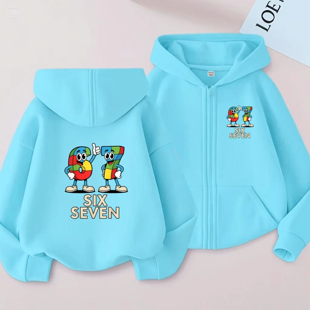 Dessin animé pour enfants 67 Six sept imprimer vêtements charmants Style fermeture éclair sweat à capuche à manches longues filles garçon 3-12 ans loisirs sweat manteau