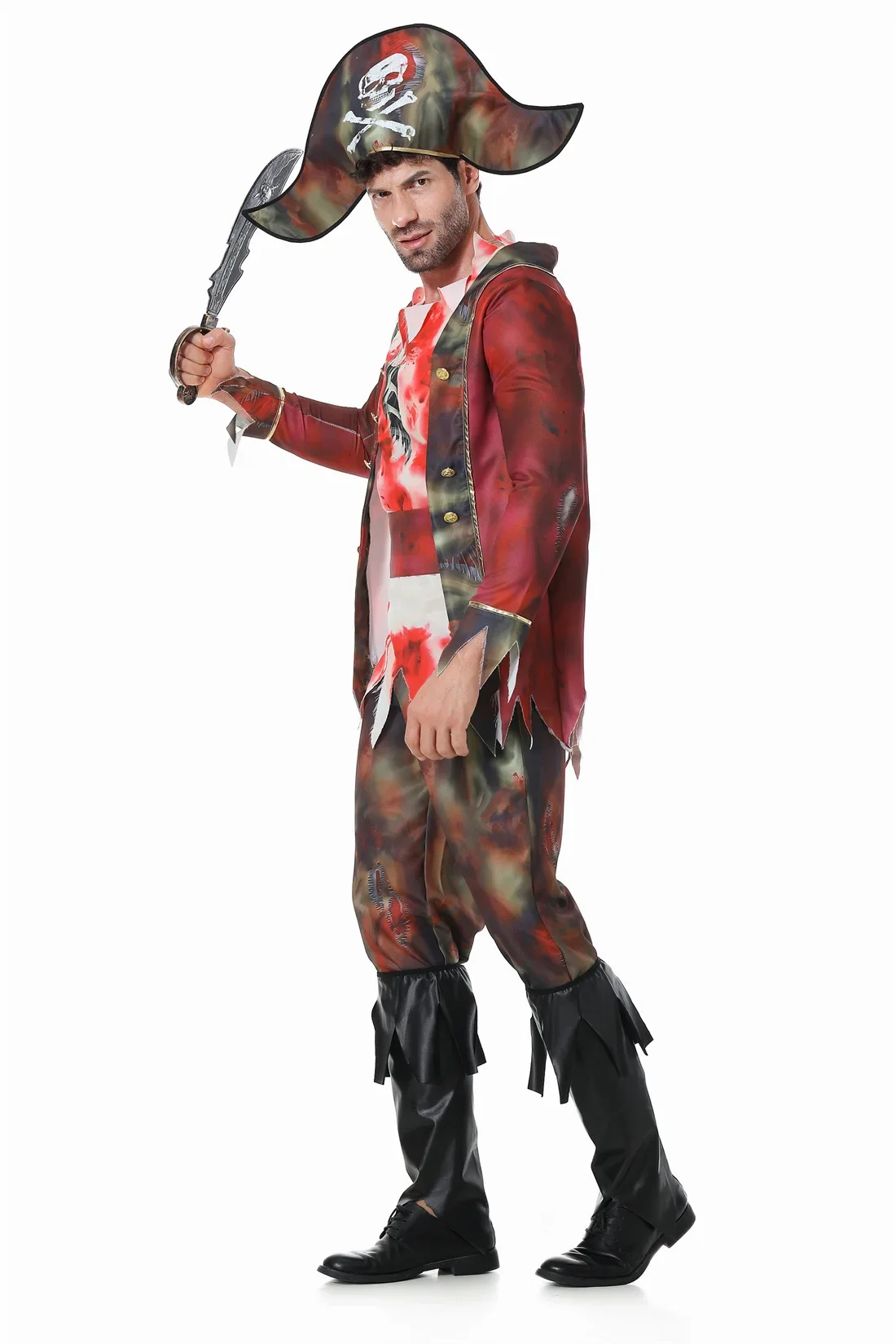 Halloween Adult Cosplay Bloody Pirate Zombie Man Costume