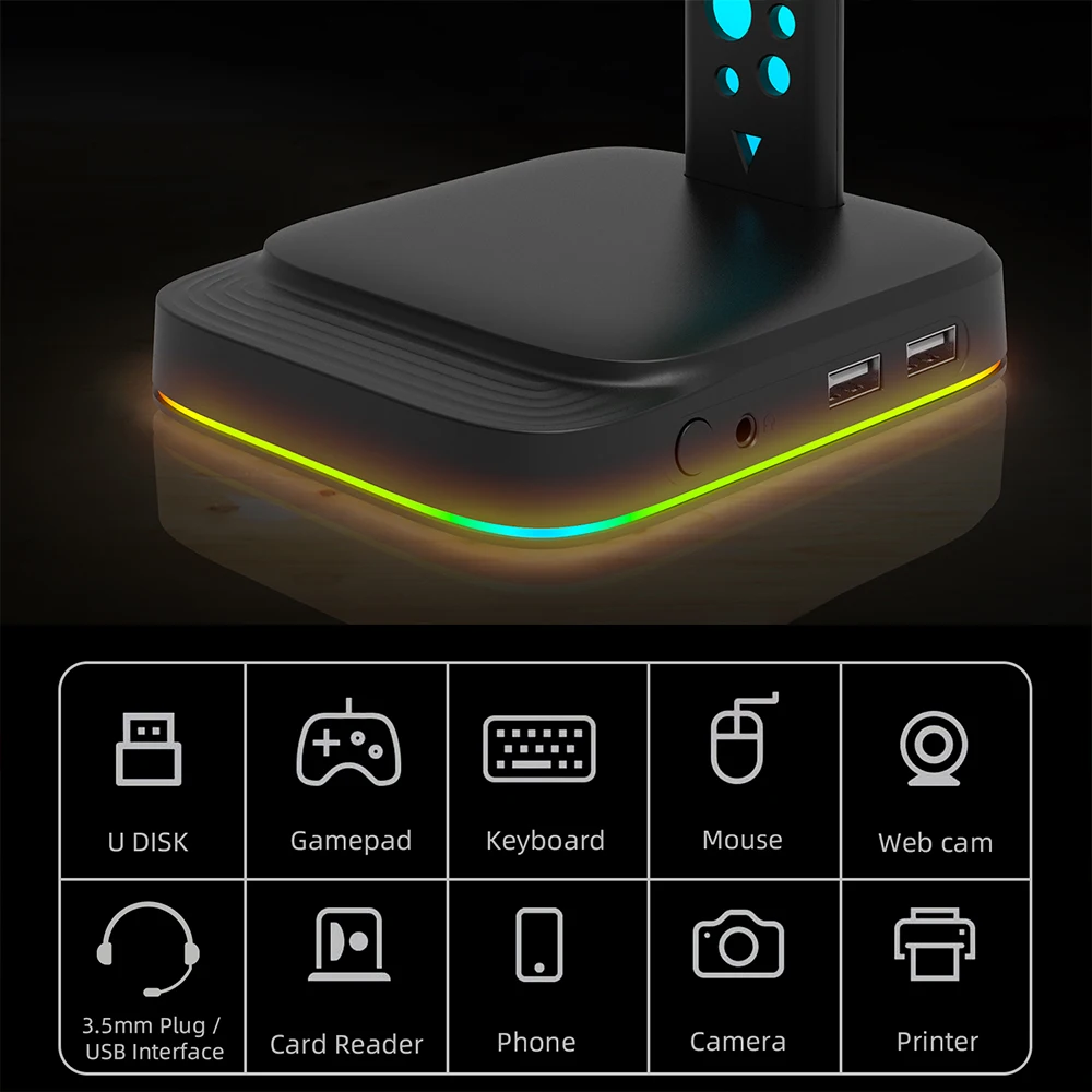 Supporto per cuffie con luci GB con porte USB di tipo c supporto per cuffie per tutti gli auricolari gamer Gaming PC accessori scrivania