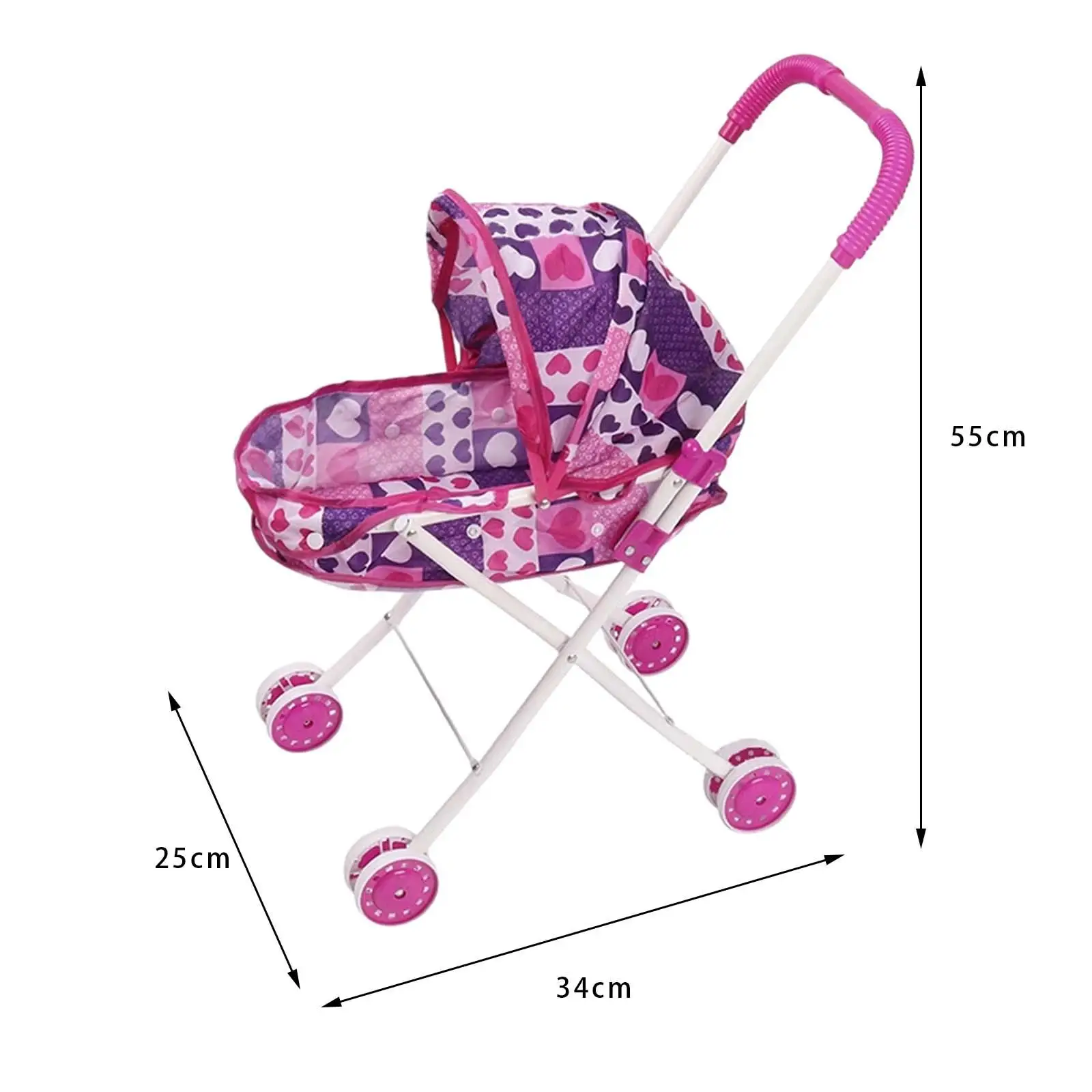 Foldable Baby Doll Stroller Simulation Pretend Play Miniature Scene Model Accs For Girls Gift Educational Mini Pram For Aged 2+