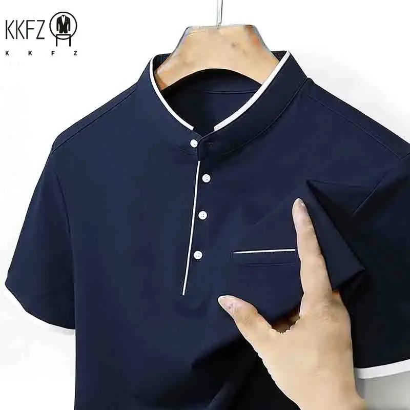 Men's Plus Size Mint Green Stand Collar Polo Shirt Loose Fit Comfortable Casual Top for All Body Types
