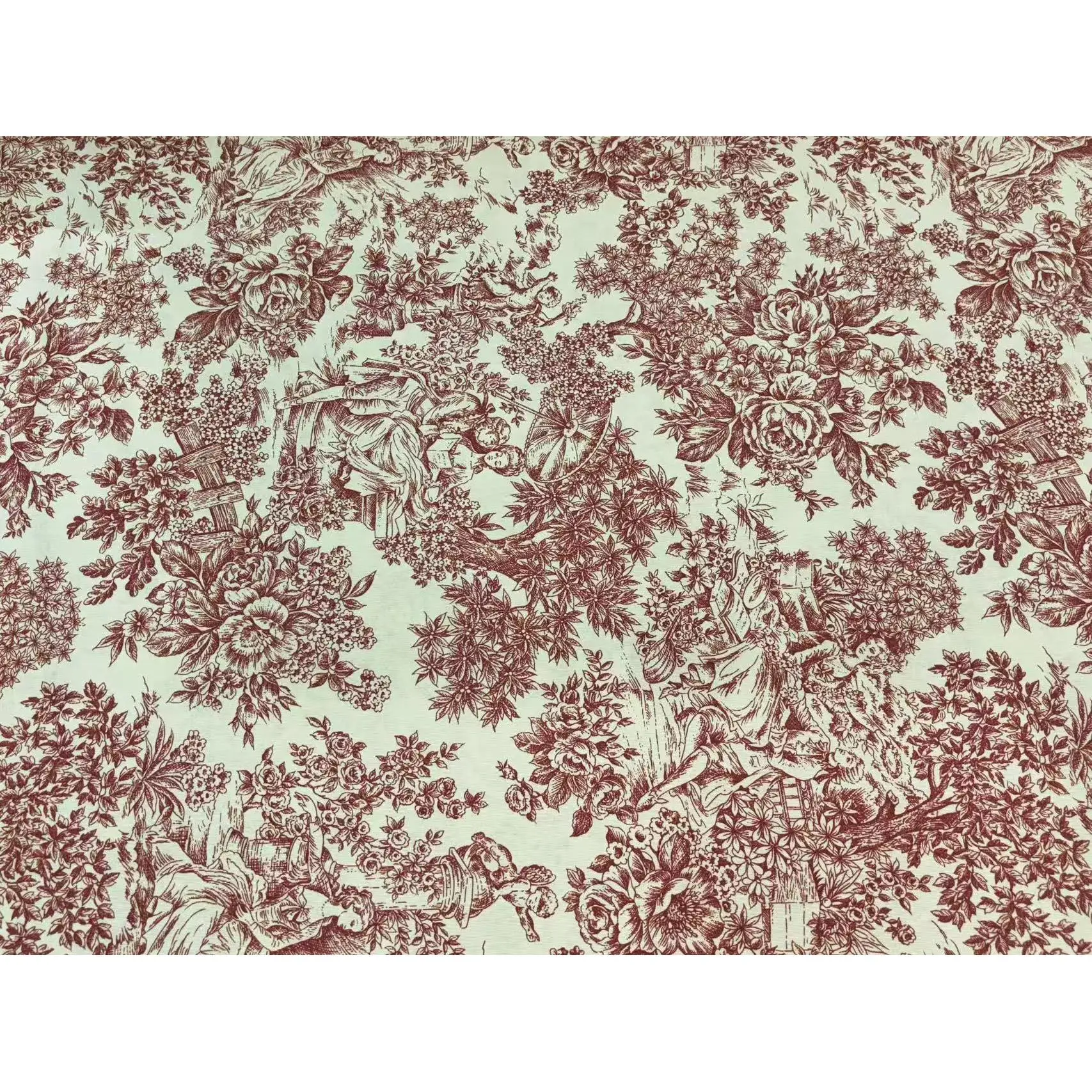 Tela Loneta Estilo Toile de Jouy Vintage – Diseño Floral y Escenas Campestres