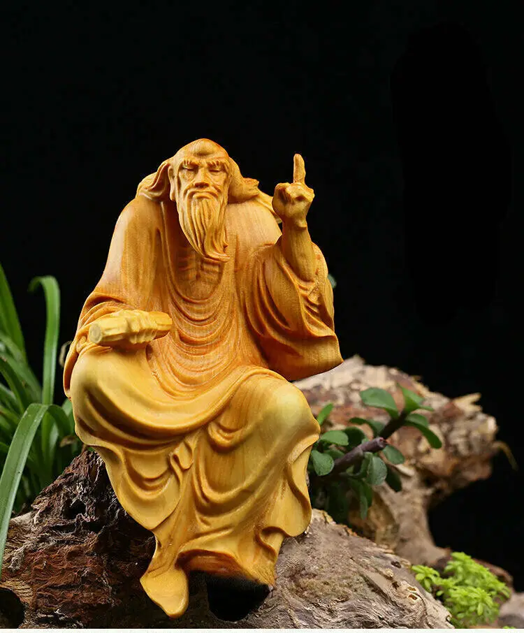 Chinese Wood Boxwood Carving Figure Lao-tzu Laozi Preached Founder of Taoism St