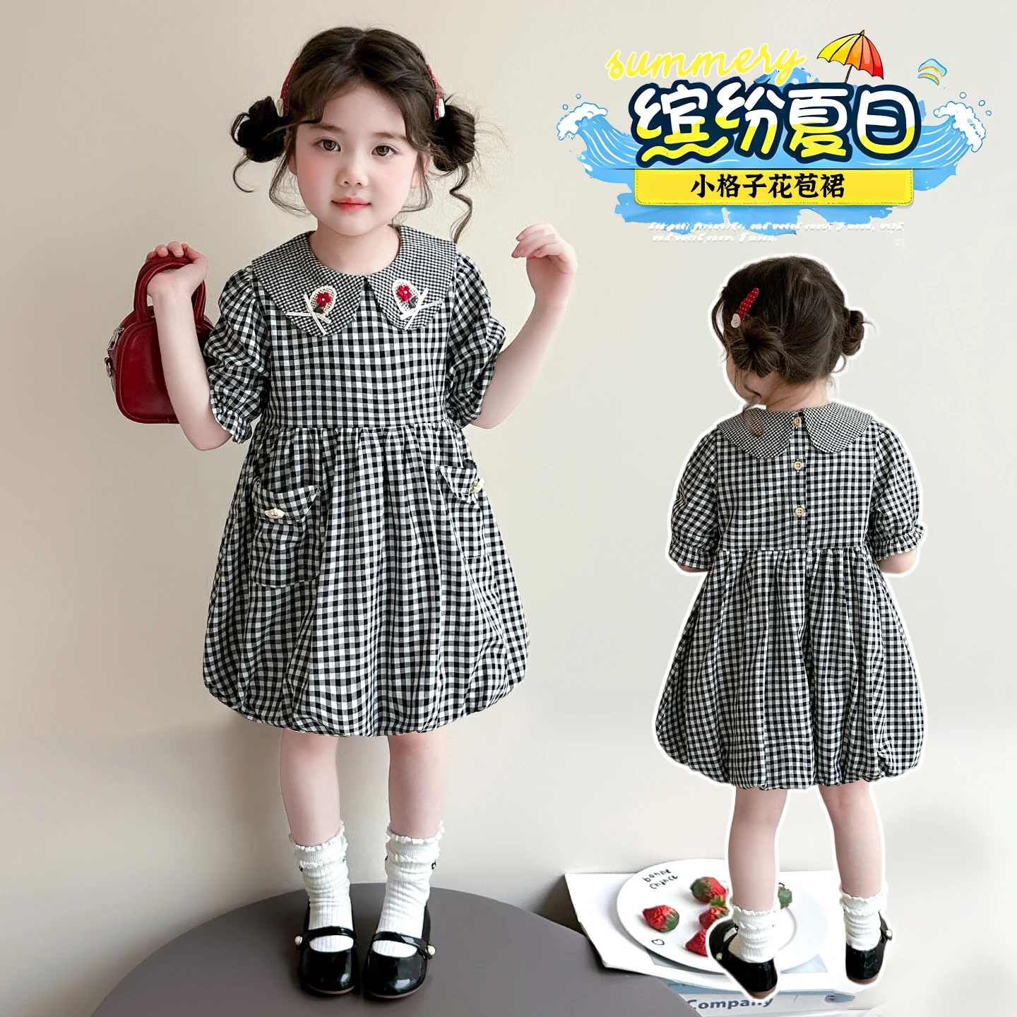 

Summer Plaid Cotton Softy Dress for Baby Girls Knee-Length Skirt Kids Daily Wear Little Princess Bud Dresses Size 2-9 Years