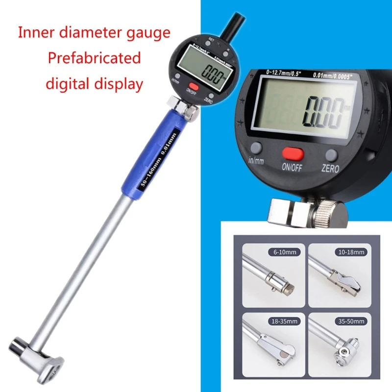 

Digital Dial Gauge Inner Gauge 0-12.7mm/0.5inch Inner Diameter 0.01mm/0.0005inch Resolution with Measuring Rod