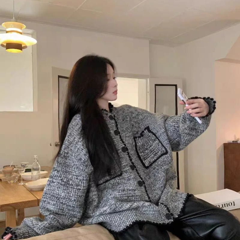 여성용 한국 하이엔드 스타일 작은 향기 스웨터, 루즈하고 레이지 스타일, 두꺼운 스웨터 탑, 트렌디 신상