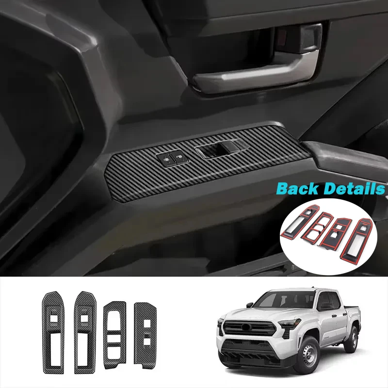 

For Toyota Tacoma 2024+ LHD ABS Carbon Fiber Car Interior Door Armrest Window Glass Lift Button Switch Cover Sticker Accessories