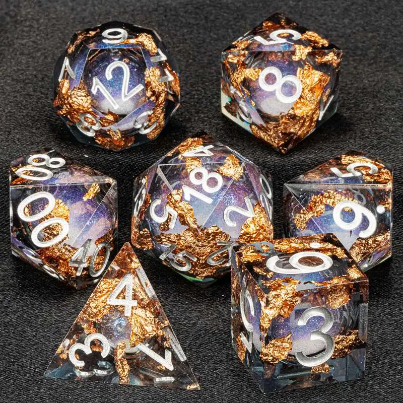 Juego de 7 dados de resina Dnd para mazmorras y libélula, dados de borde afilado, núcleo líquido D & D, regalo poliédrico