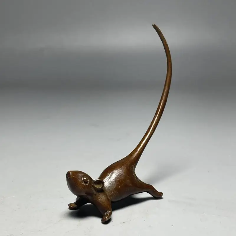Latest Long Tail Mouse Miniature Figurine Chinese Style Tea Pet Vintage Pure Copper Rat Ornament Home Decoration Accessories