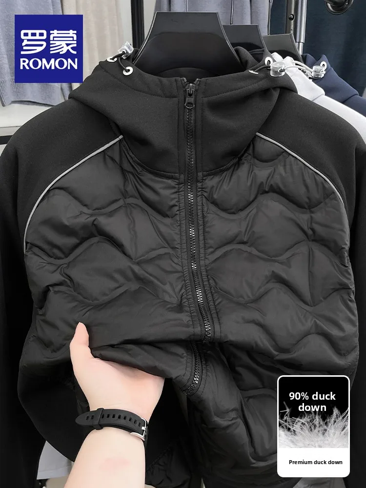 

Rn Мужская легкая пуховая куртка с капюшоном Jaet Faionable Trendy Du down Теплая верхняя одежда Fce Lined Urban Sle Long Sve Coat