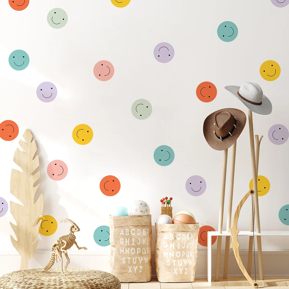 Colorful Dots Smileys Wall Stickers Bedroom Playroom Smileys Shapes Wall Decals Living Room Home Decor