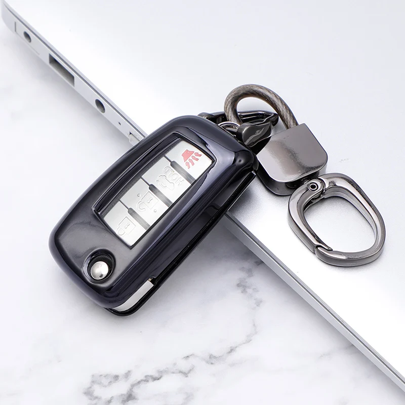 Soft TPU Car Folding Flip Key Case Cover Keychain for Nissan X-Trail T31 T32 Rogue Juke F15 Qashqai Tiida Murano Maxima Quest