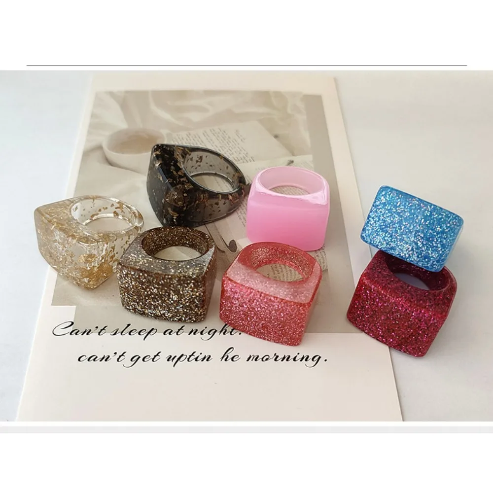 Trendy Cute Sugar Color 18mm Acrylic Acetate Resin Large Square Ring Multi-color Transparent Ring