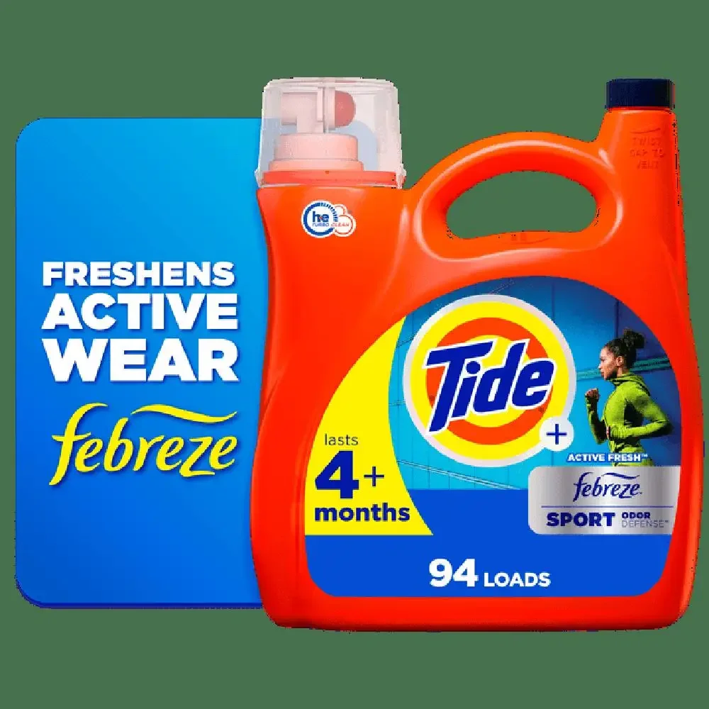 

Tide Plus Febreze Sport Odor Defense HE Turbo Clean Жидкое стиральное средство 132 жидкого унции 94 нагрузки Высокоэффективное очищающее средство для удаления