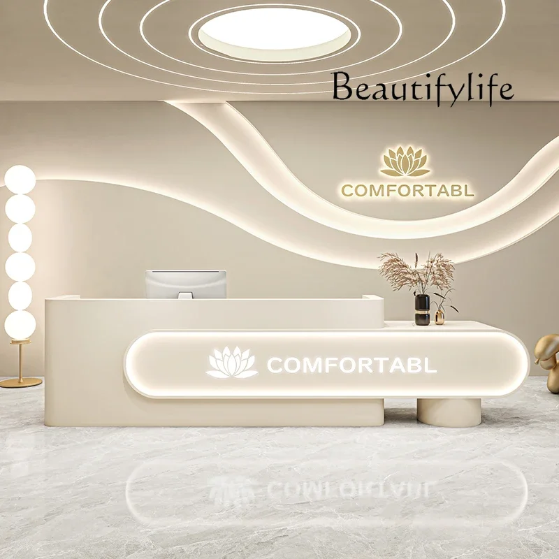 X Beauty Salon Checkout Page Cream Style Clothing Store Bar Training Institution Curved Reception Front Desk