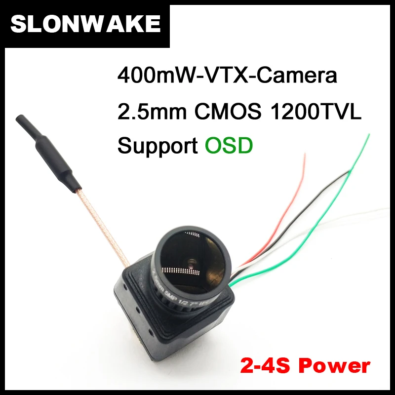 

RC Micro Camera FPV AIO 5.8G 48CH 400mW VTX Transmitter Camera CMOS 1200TVL 2.5mm Lens support 7-12V use for RC Playing Parts