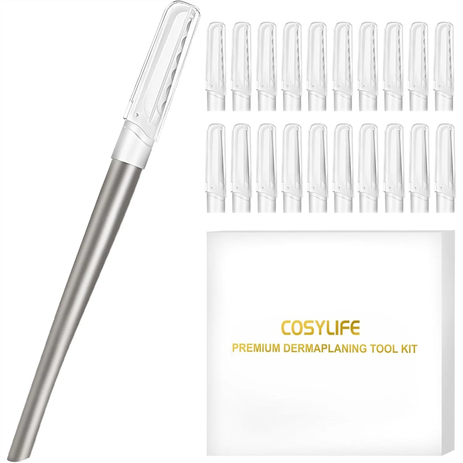 Herramienta de Dermaplaning para Rostro, 20 Recambios de Cuchillas, Depiladora Facial para Mujer, Eliminador de Vello Facial para Vello Fino y Cejas