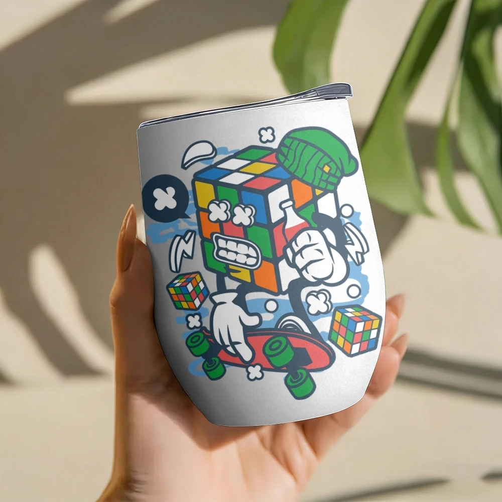 Graffiti Magic Cube Vakuum-Thermosflaschen 12oz Isolierter Weinbecher Vakuum-Kaffeebecher Eierförmiger Thermobecher