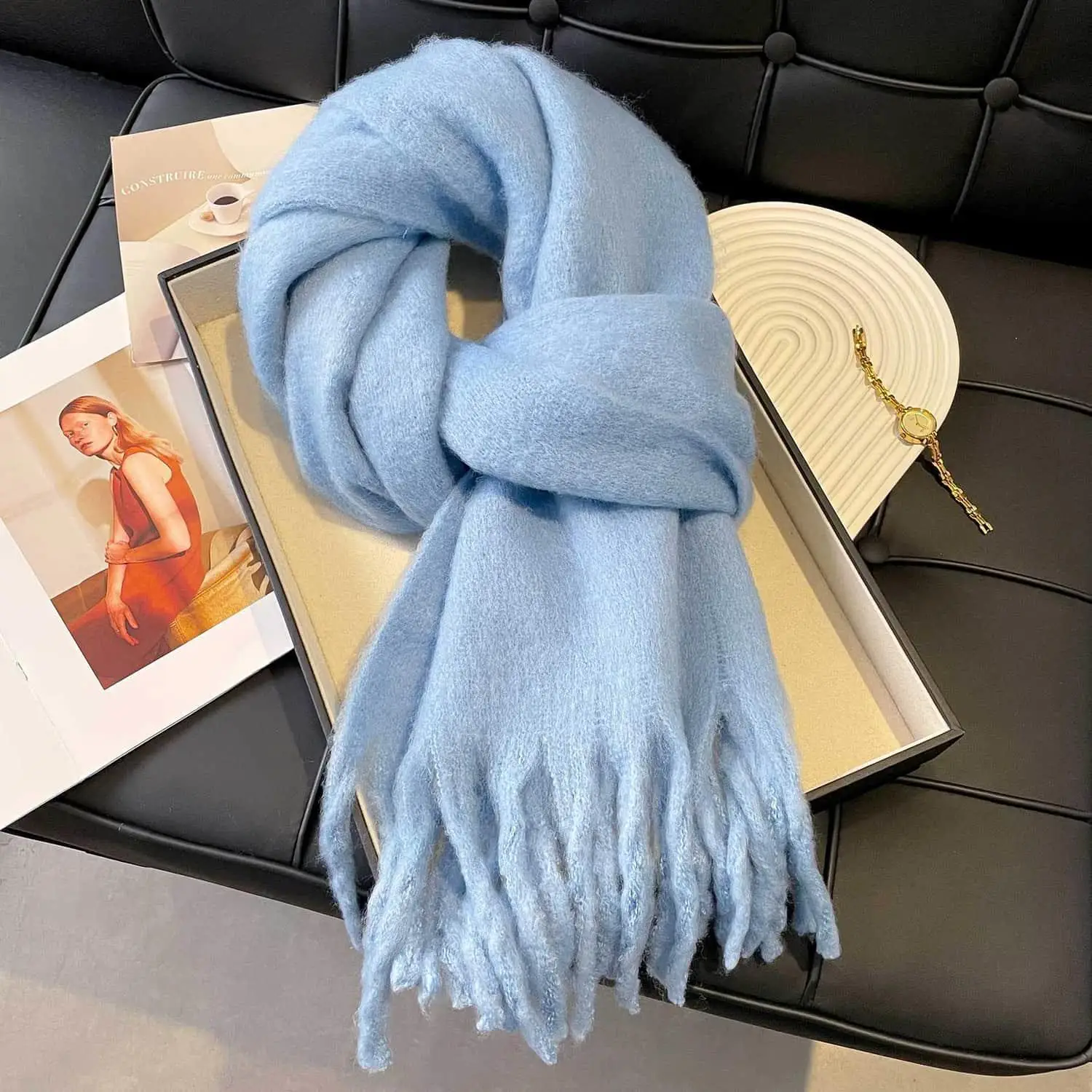 

28*190cm Scarf Pashmina Thickened Soft Wrap Shawl Solid Color Warm Winter