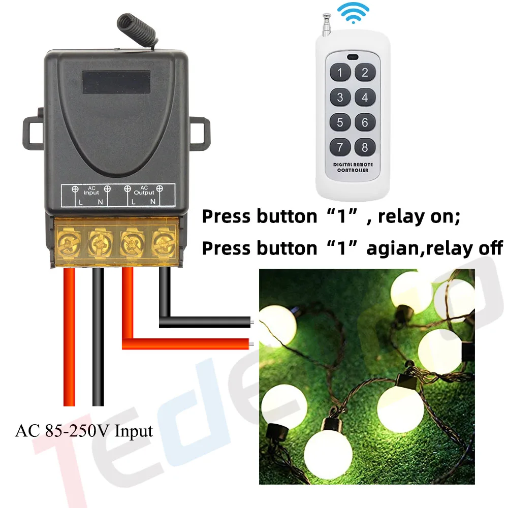 Tedeligo rf 433mhz 110v 220v 230v licht fernbedienung schalter drahtlos 500m sender 30a relais empfänger für wasserpumpen lüfter